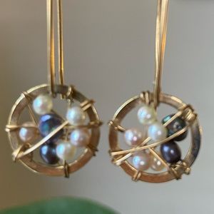 Caged Vermeil Drop Earrings With Freshwater Pearls